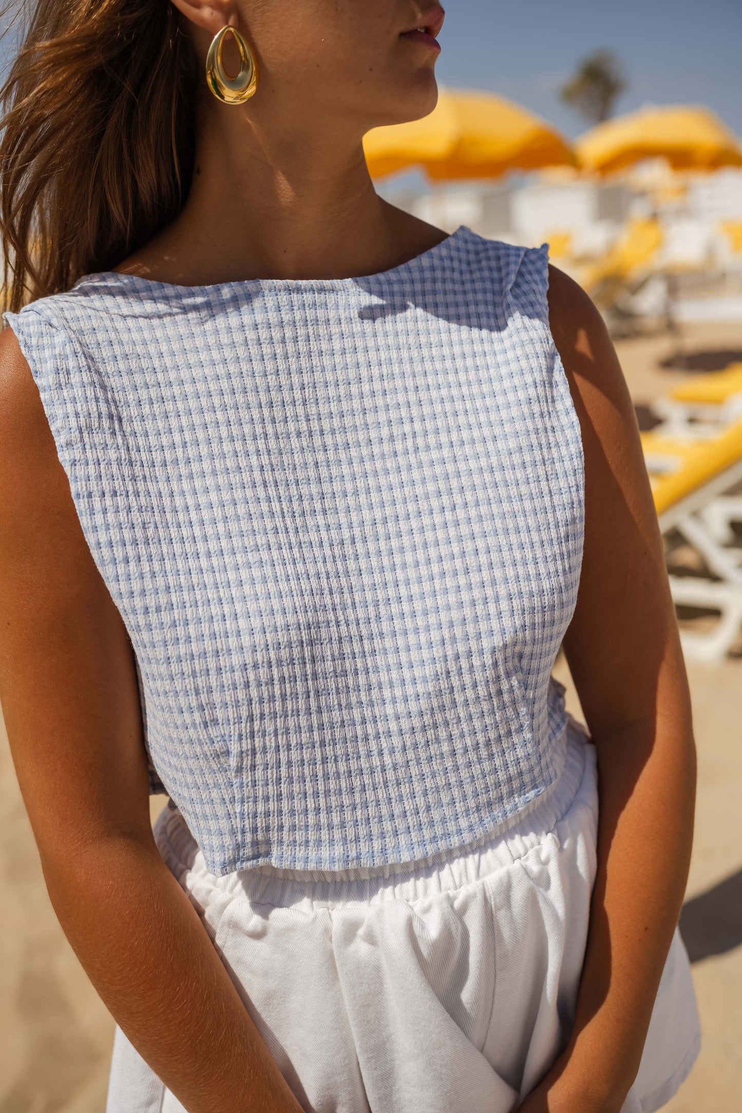 Top Charlène vichy - bleu et écru