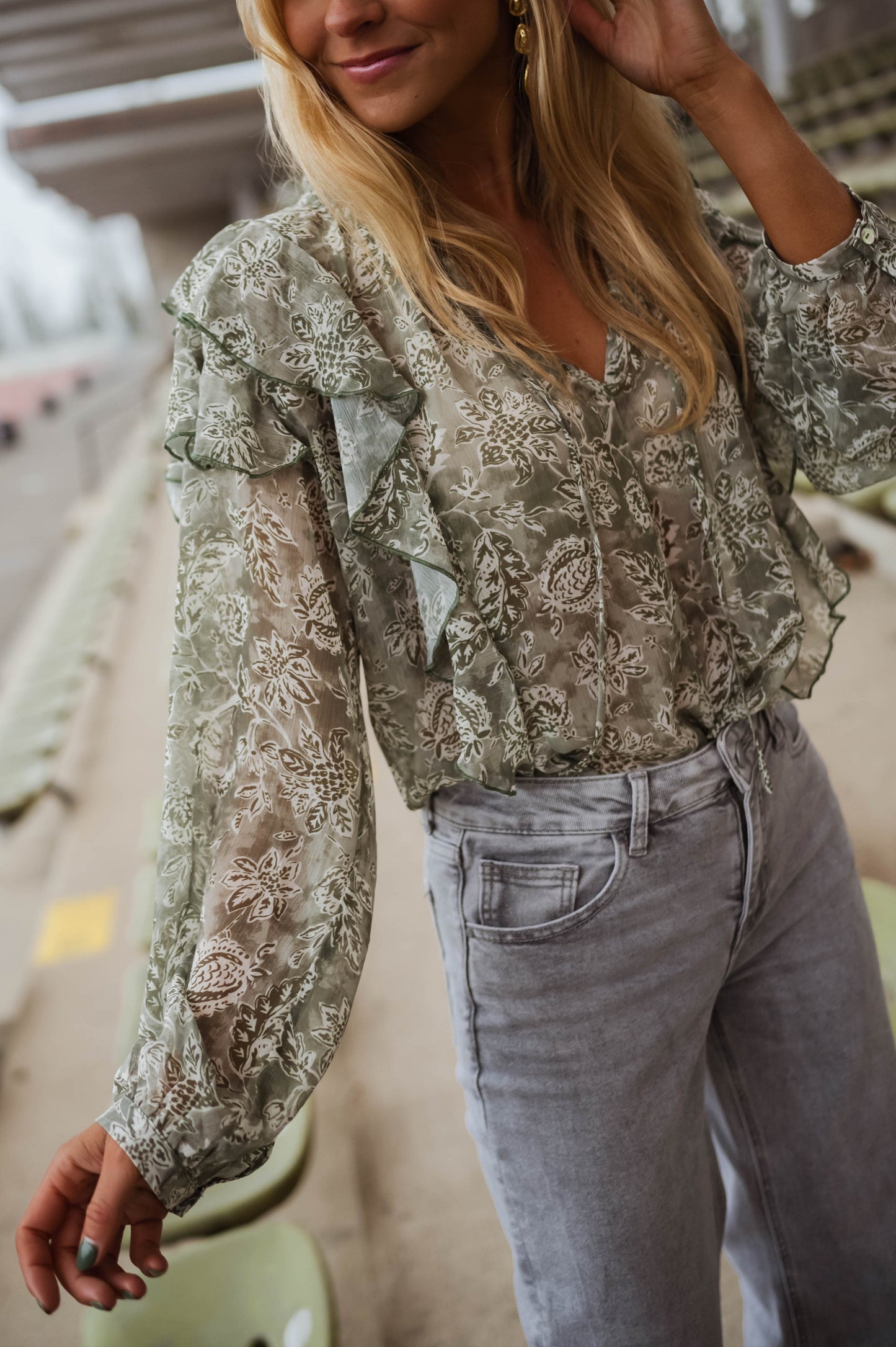 Blouse Reva - verte et écrue