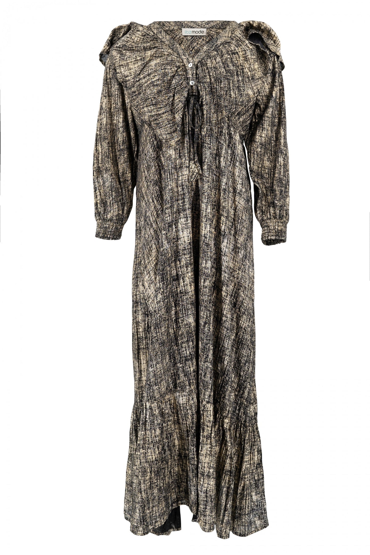 Long Dress Ruffle Sparkle Black Gold