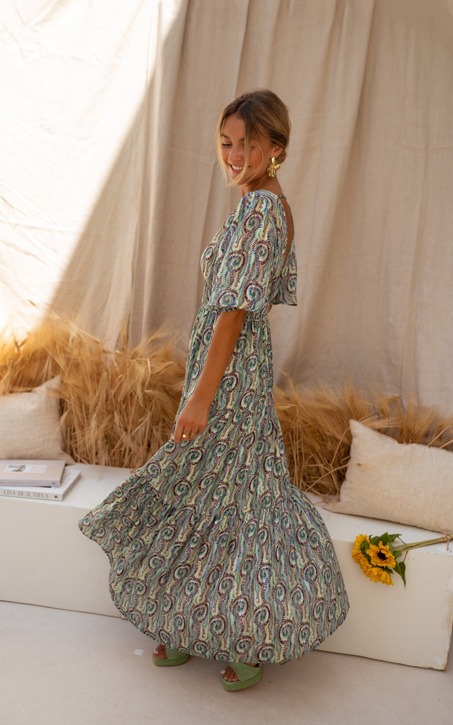Robe Loane - verte à motifs