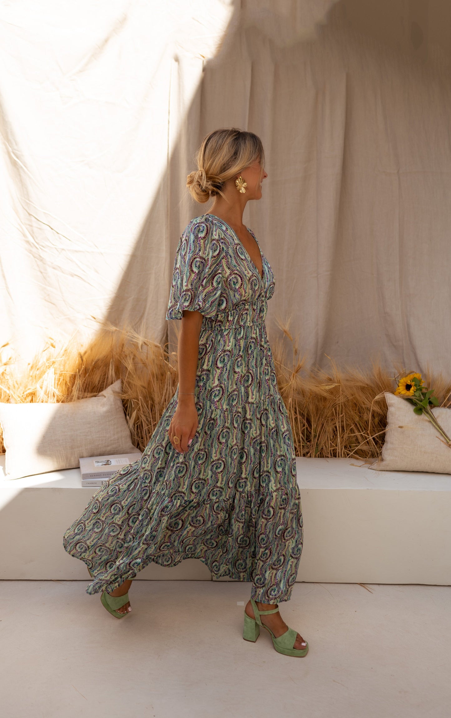 Robe Loane - verte à motifs