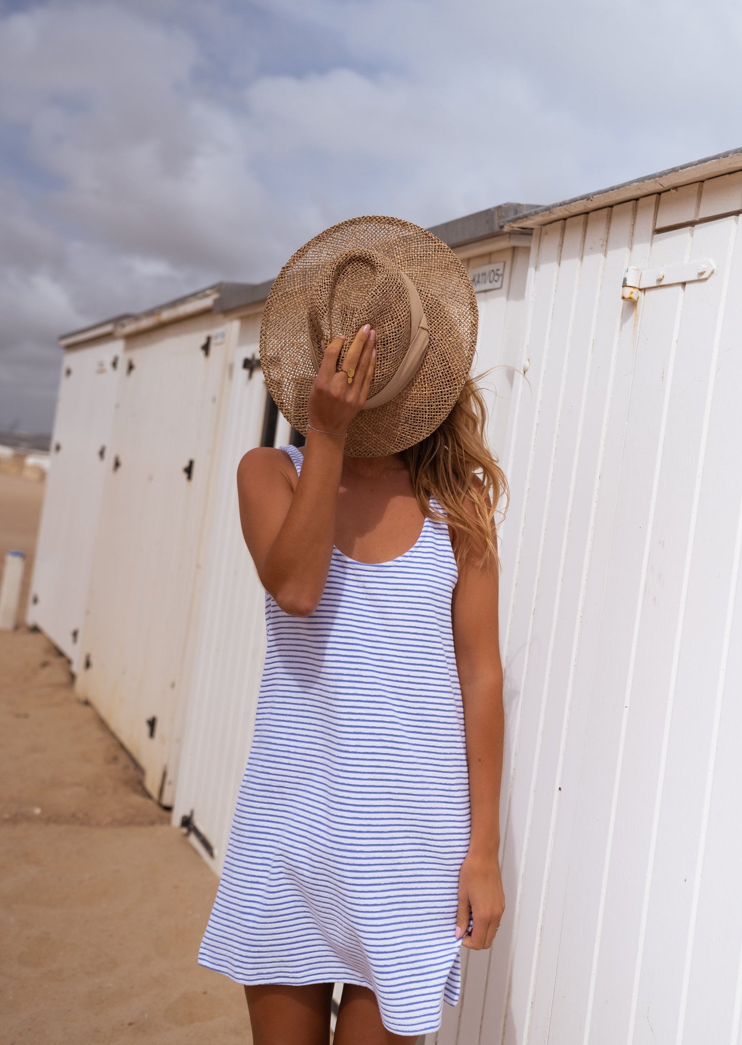 Robe Lovy en éponge - bleue et écrue à lignes