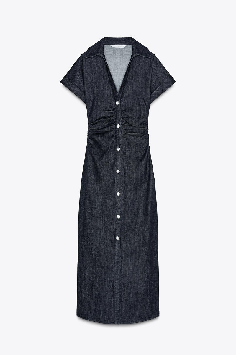 INÈS | ROBE BOUTONNÉE EN DENIM SCULPTANTE