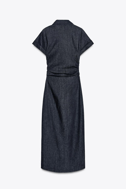 INÈS | ROBE BOUTONNÉE EN DENIM SCULPTANTE