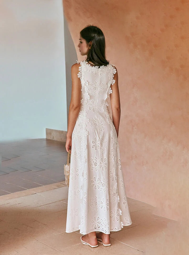 CHLOE | Robe longue en dentelle brodée florale