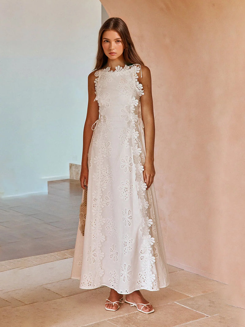 CHLOE | Robe longue en dentelle brodée florale