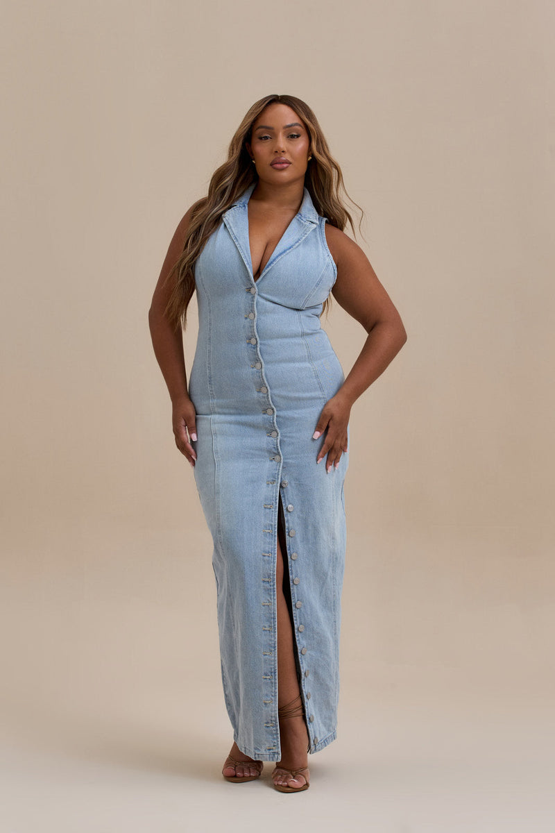 CLÉA | ROBE LONGUE EN DENIM STRUCTURÉ