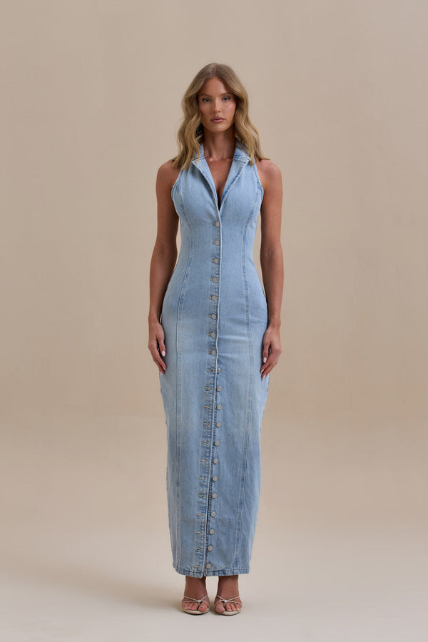 CLÉA | ROBE LONGUE EN DENIM STRUCTURÉ
