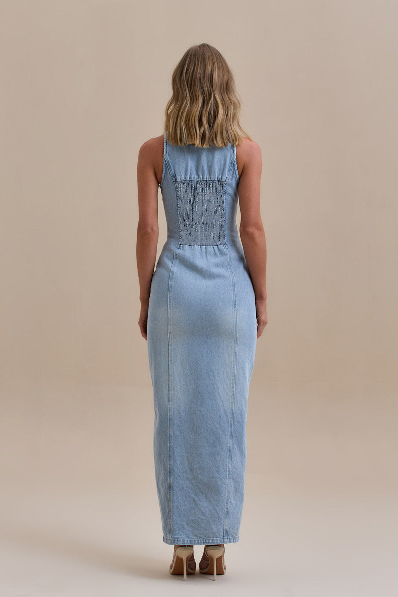 CLÉA | ROBE LONGUE EN DENIM STRUCTURÉ