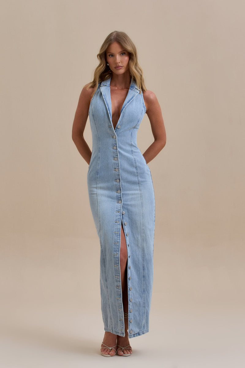 CLÉA | ROBE LONGUE EN DENIM STRUCTURÉ