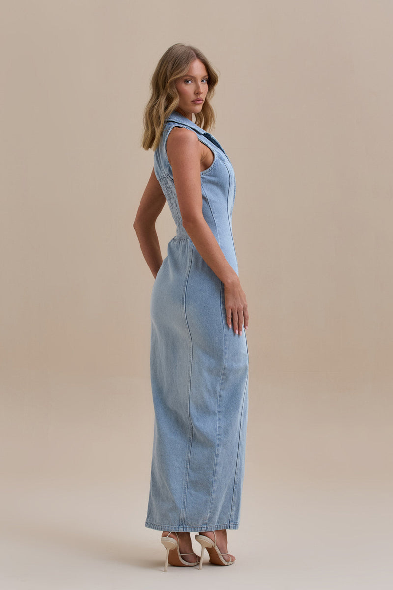 CLÉA | ROBE LONGUE EN DENIM STRUCTURÉ
