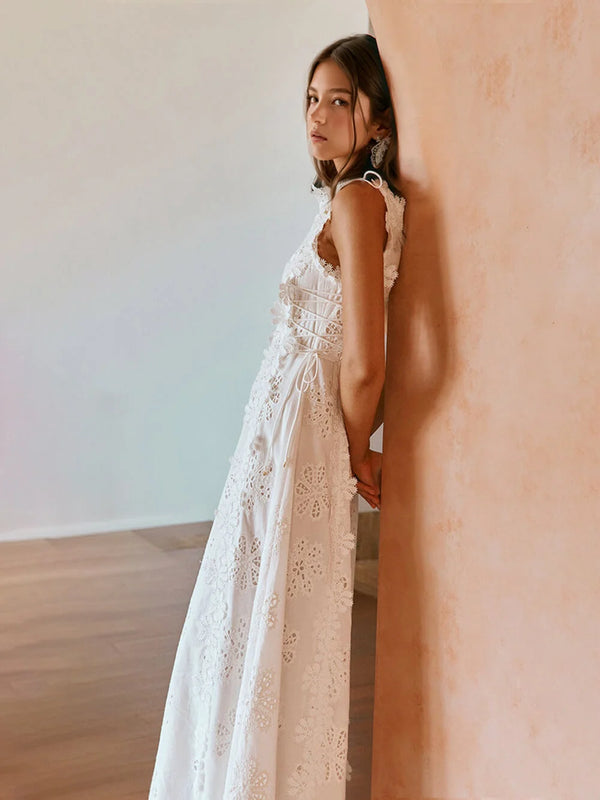 CHLOE | Robe longue en dentelle brodée florale