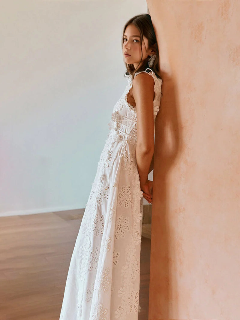 CHLOE | Robe longue en dentelle brodée florale