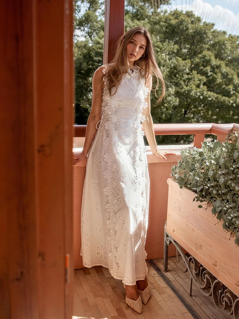 CHLOE | Robe longue en dentelle brodée florale
