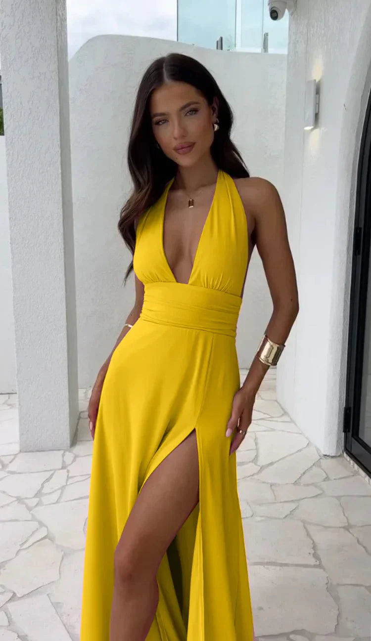 Madison | Robe sexy à encolure en V profonde et fente, couleur unie