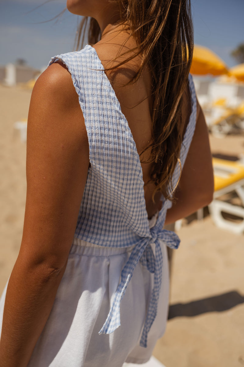 Top Charlène vichy - bleu et écru