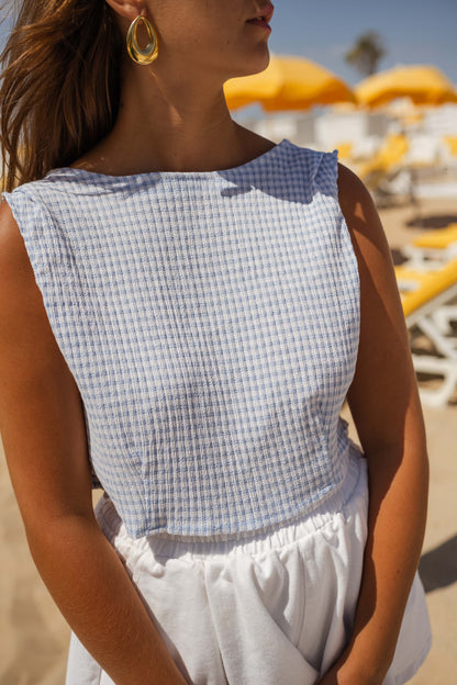 Top Charlène vichy - bleu et écru