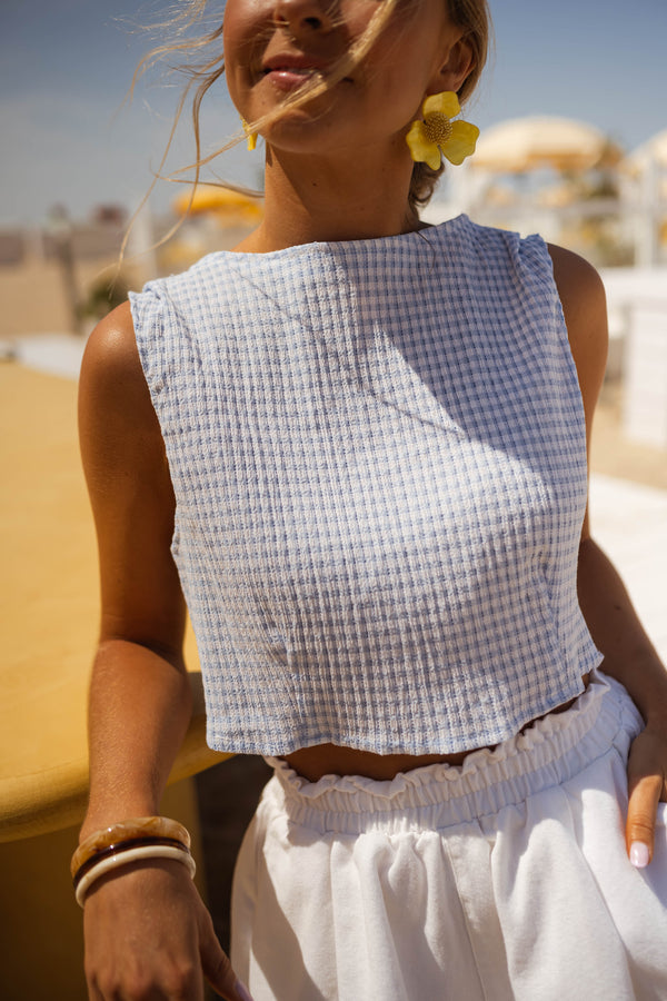 Top Charlène vichy - bleu et écru