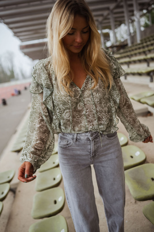 Blouse Reva - verte et écrue