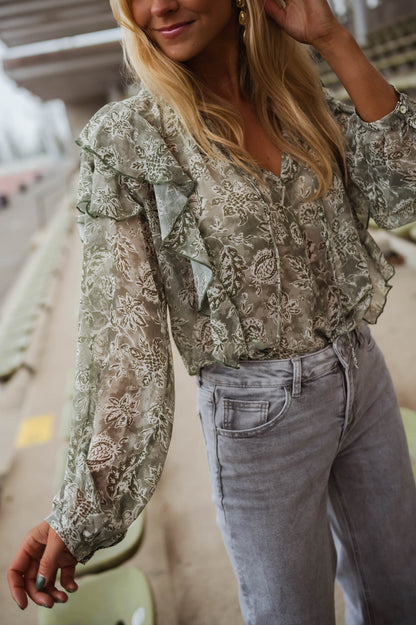 Blouse Reva - verte et écrue