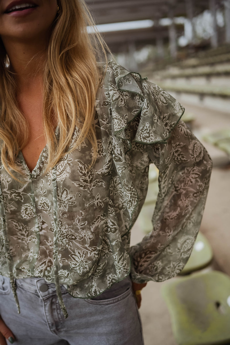 Blouse Reva - verte et écrue