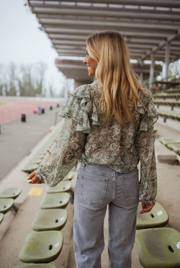 Blouse Reva - verte et écrue