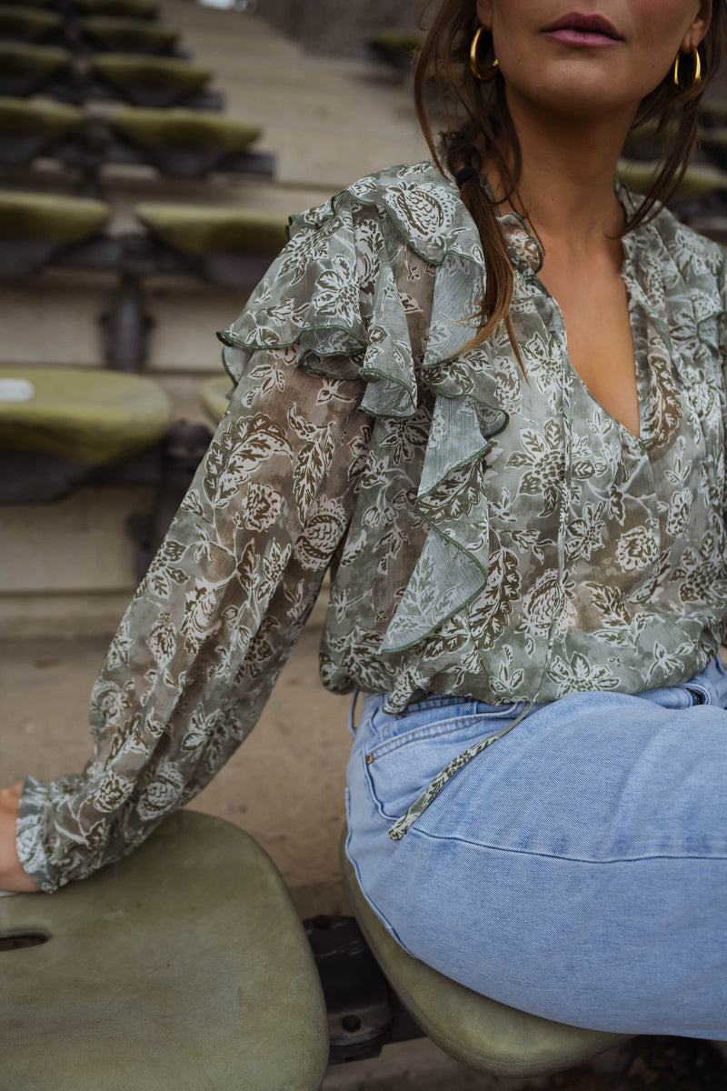 Blouse Reva - verte et écrue
