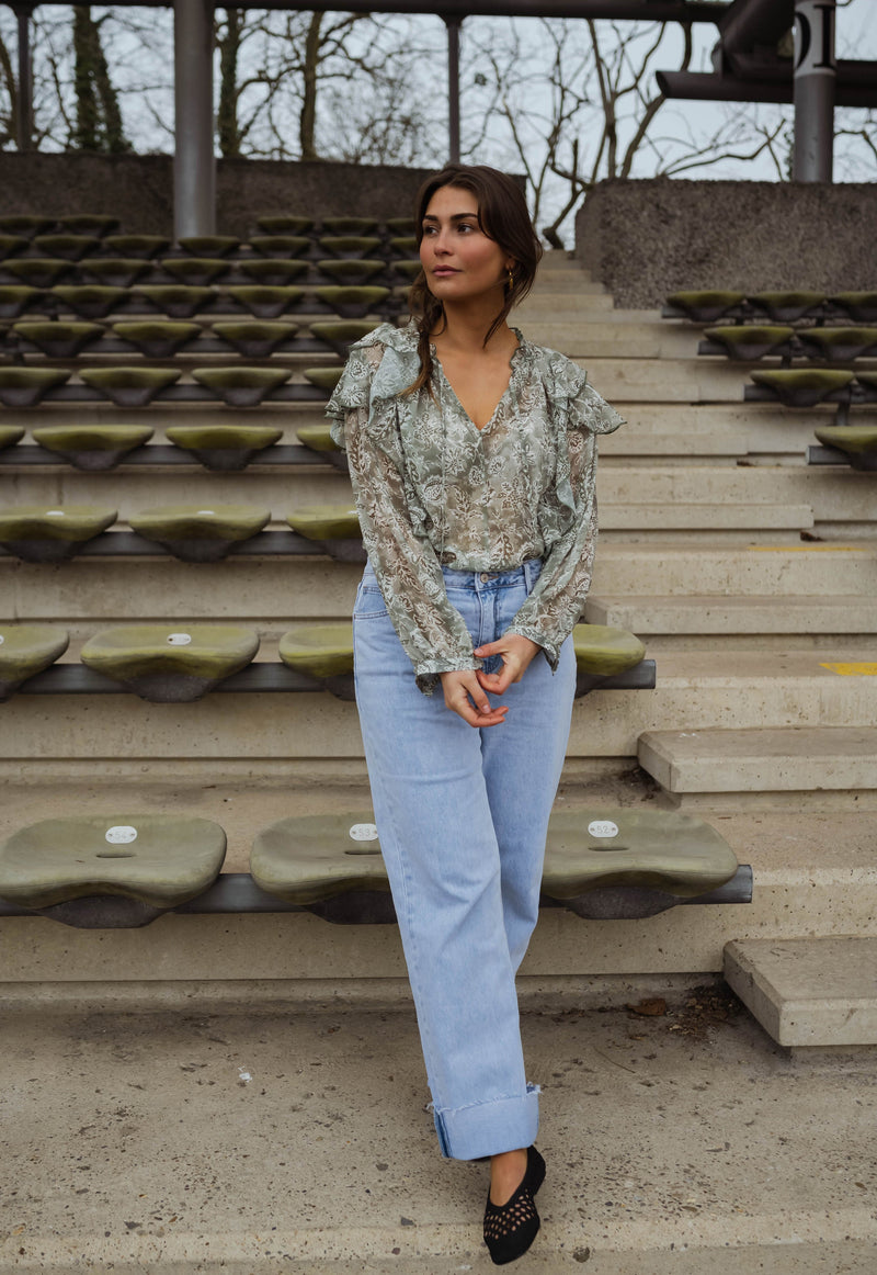 Blouse Reva - verte et écrue