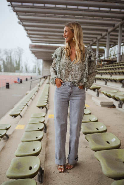 Blouse Reva - verte et écrue