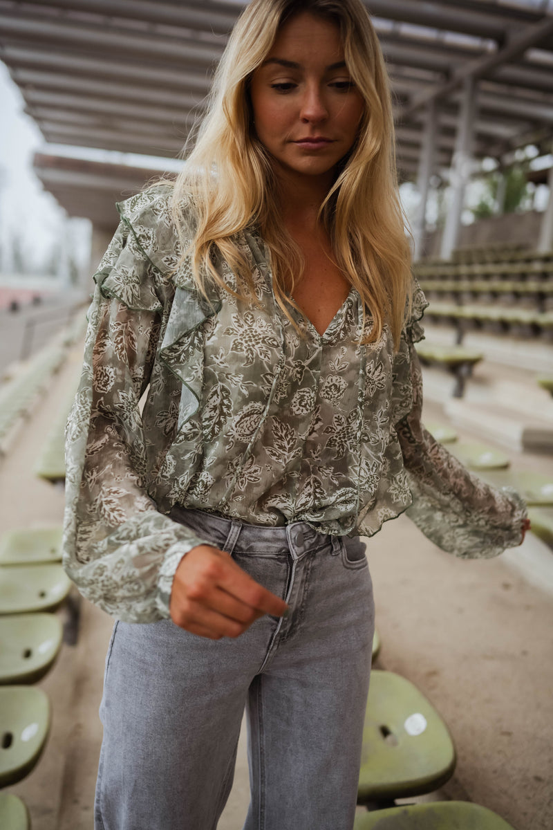 Blouse Reva - verte et écrue