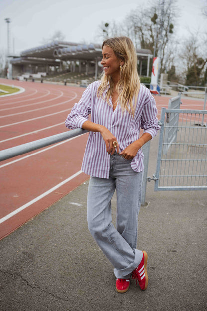 Chemise Meha - à lignes mauves et blanches