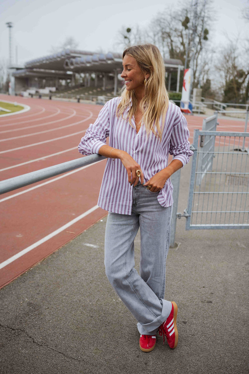 Chemise Meha - à lignes mauves et blanches