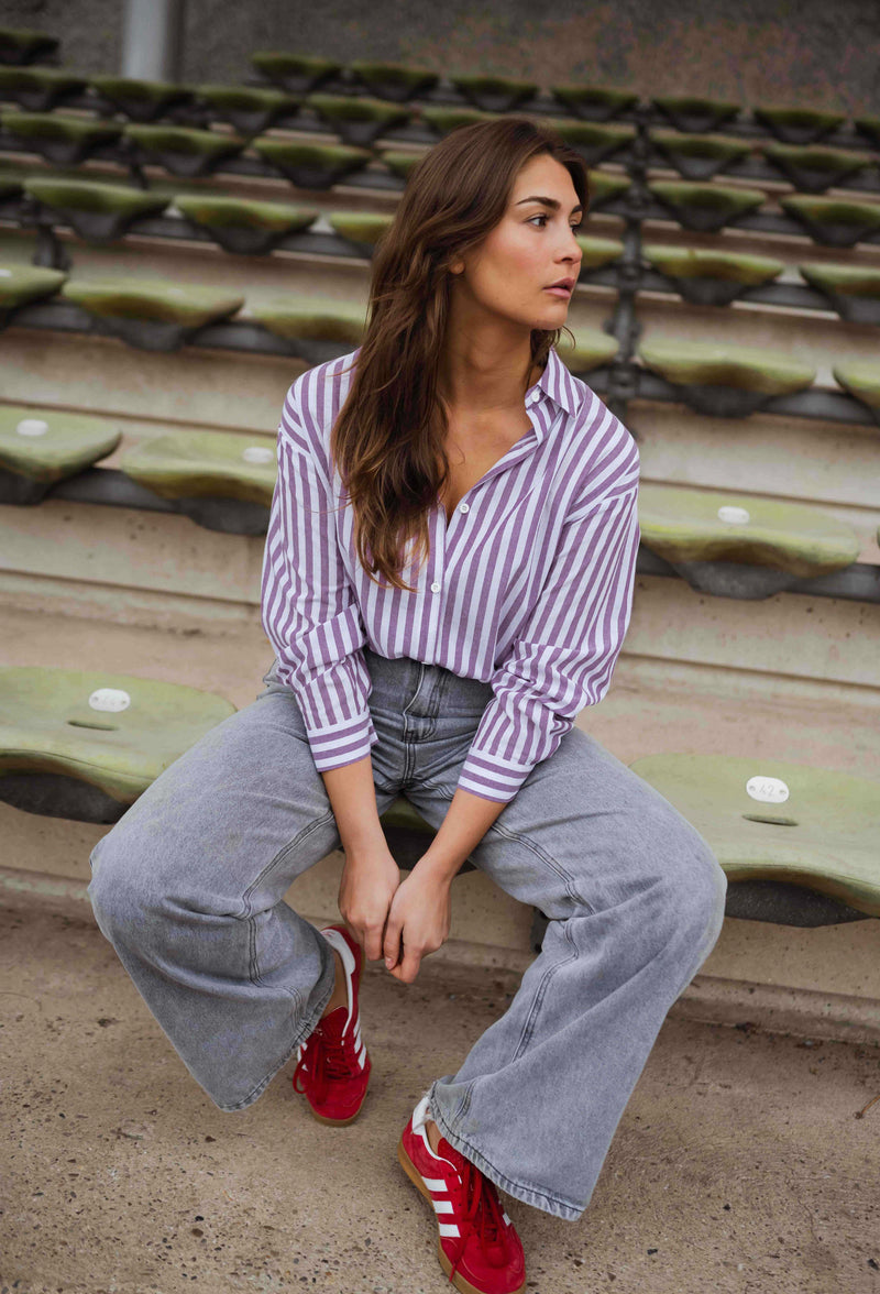 Chemise Meha - à lignes mauves et blanches