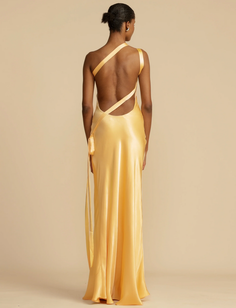 SYLVIA | ROBE LONGUE ASYMÉTRIQUE EN SATIN DOS NU