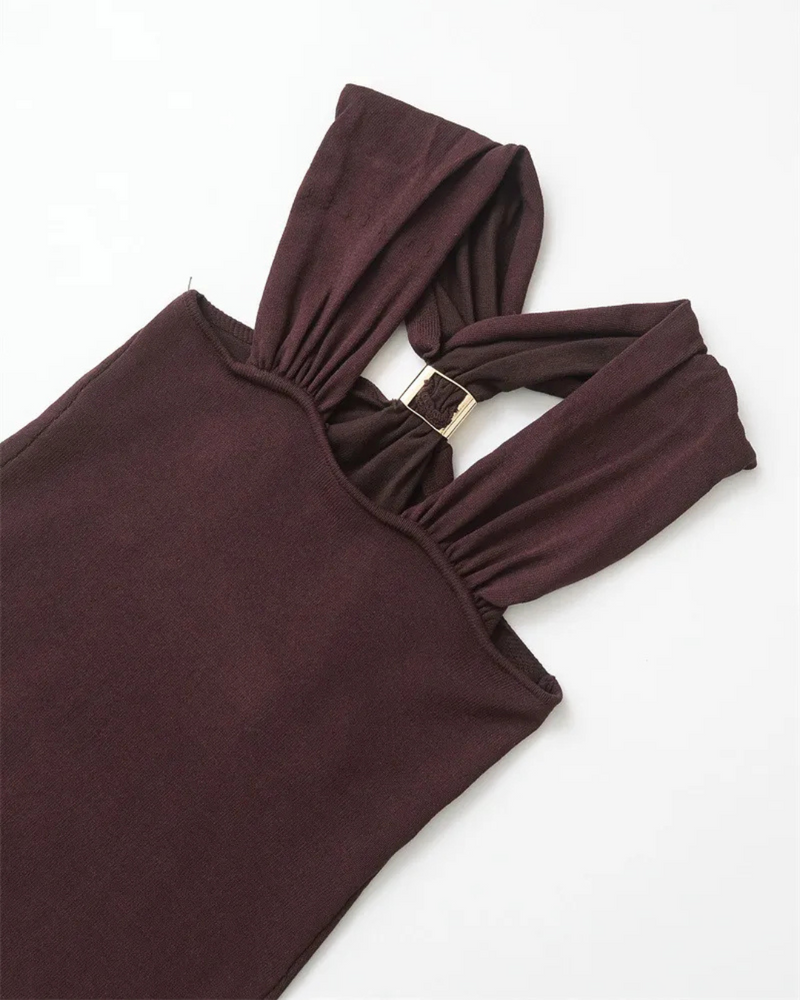 OLIVIA | Mocha Halter Top