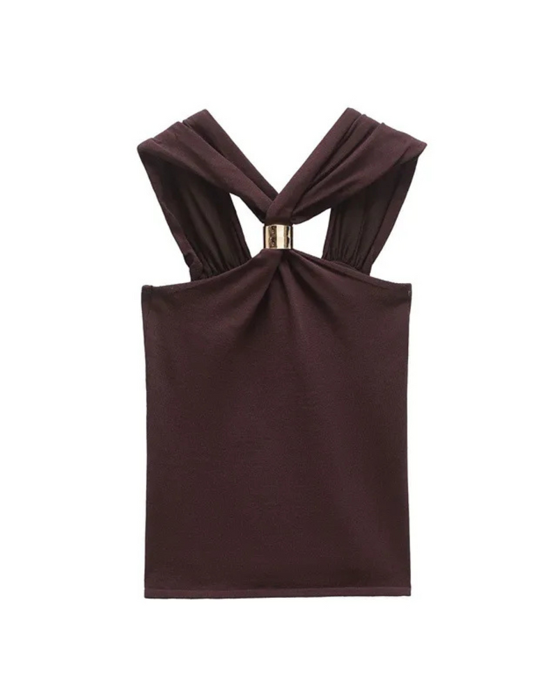 OLIVIA | Mocha Halter Top