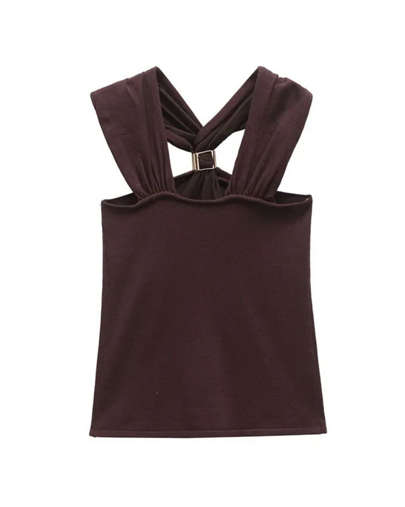 OLIVIA | Mocha Halter Top
