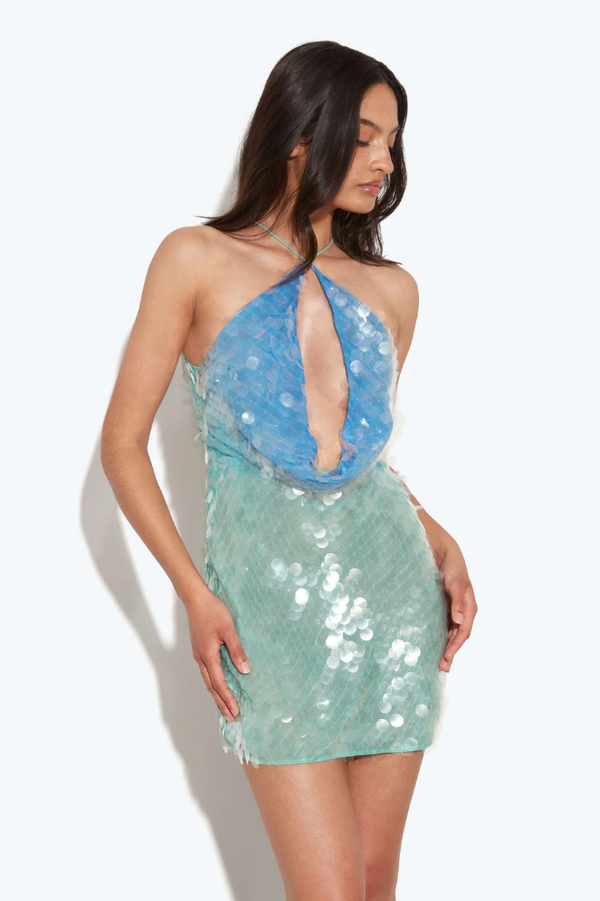 NÉVINE | ROBE MINI À PAILLETTES BICOLORE