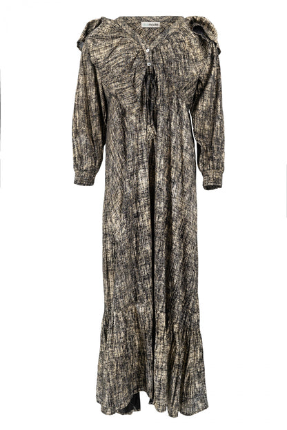 Long Dress Ruffle Sparkle Black Gold