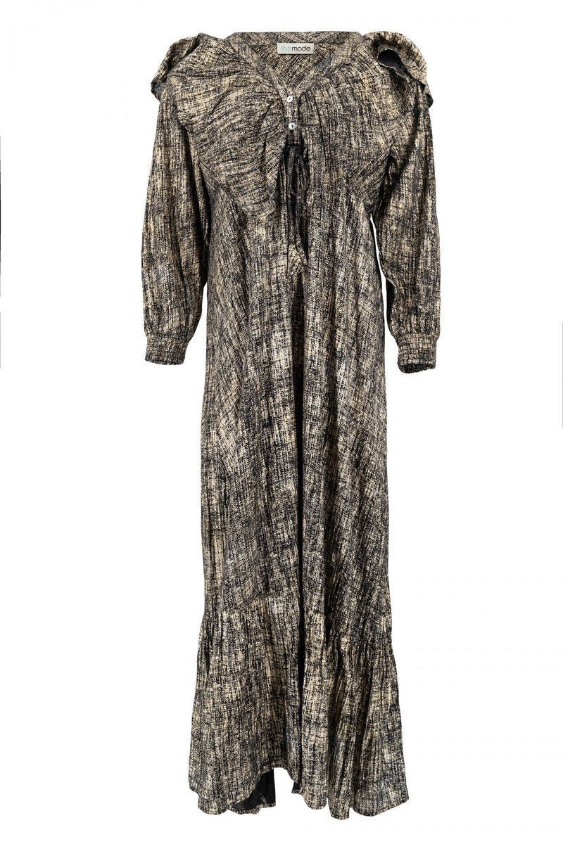 Long Dress Ruffle Sparkle Black Gold