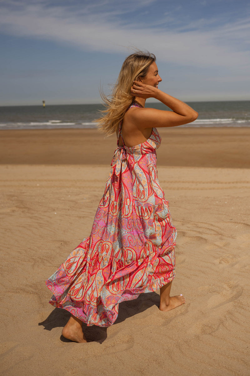 Robe Agathe - rose à motifs