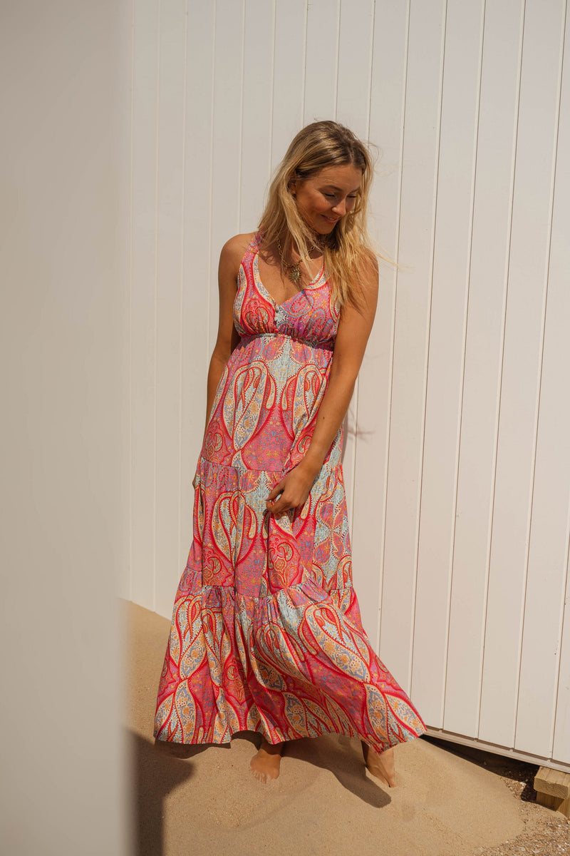 Robe Agathe - rose à motifs