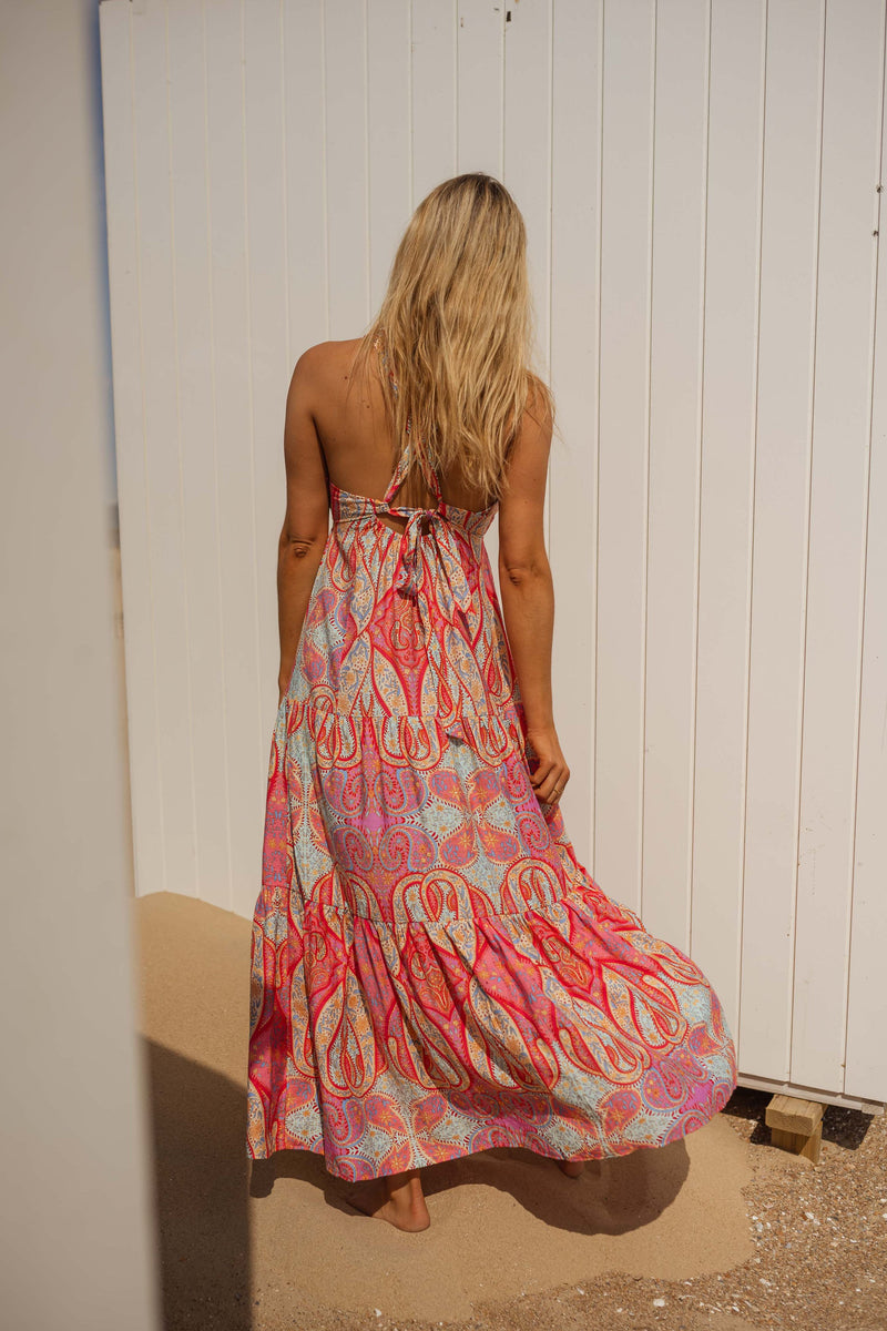 Robe Agathe - rose à motifs
