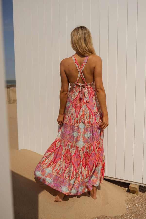 Robe Agathe - rose à motifs