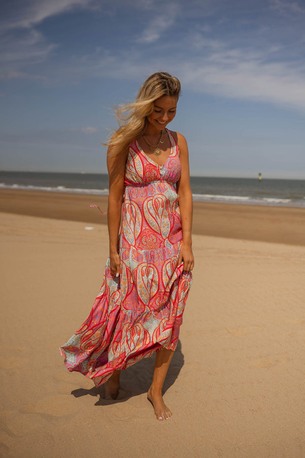 Robe Agathe - rose à motifs