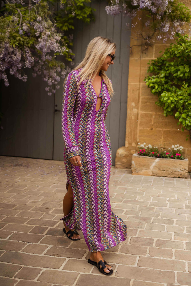 Robe Audrey - mauve à motifs