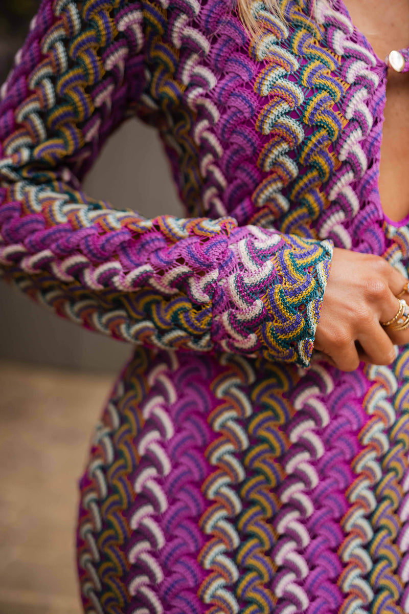 Robe Audrey - mauve à motifs