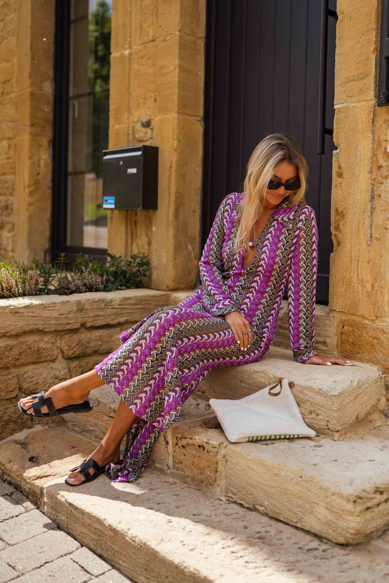 Robe Audrey - mauve à motifs