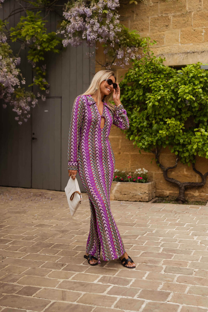 Robe Audrey - mauve à motifs