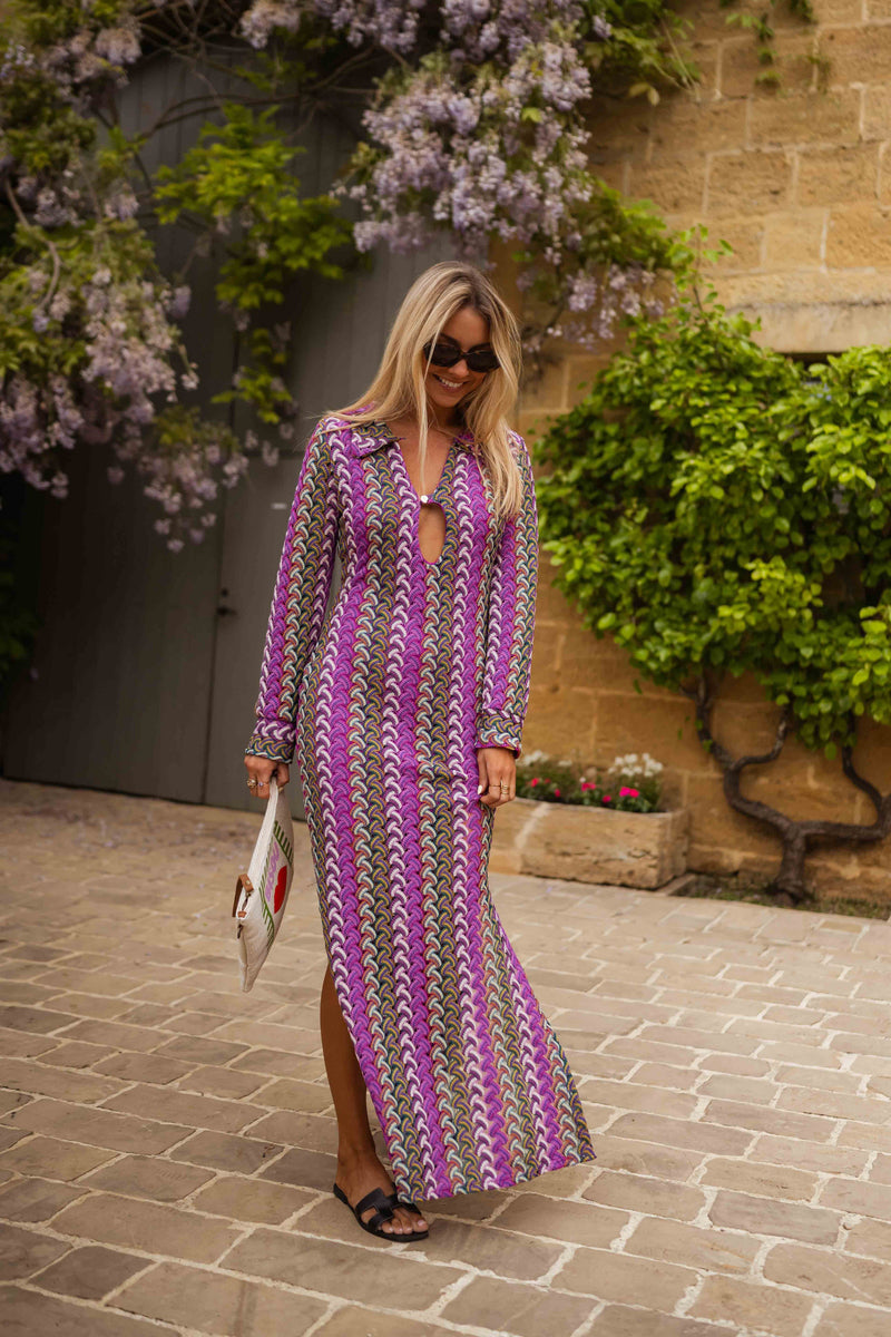 Robe Audrey - mauve à motifs